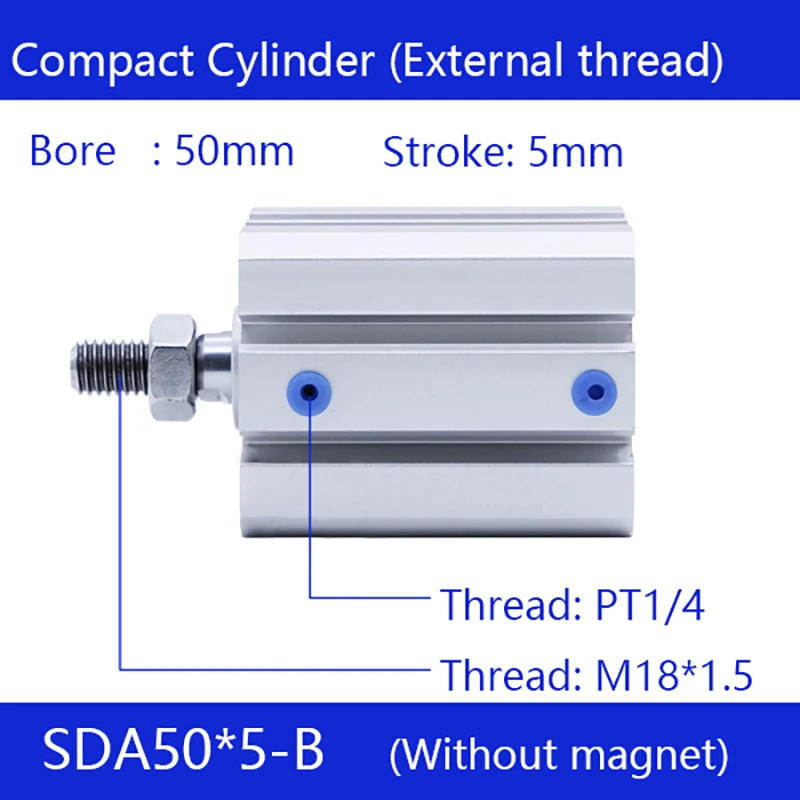 

SDA50x5-B Free shipping 50mm Bore 5mm Stroke External thread Compact Air Cylinders Double Action Pneumatic Cylinder