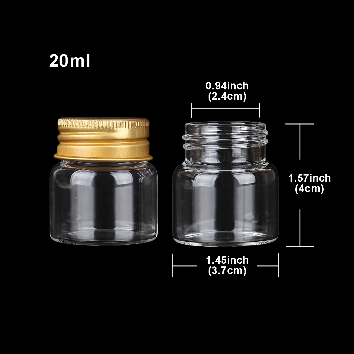 3pcs 20ml 37*40mm Glass Bottles with Golden Aluminum Caps Candy Bottles Glass vessels Storage Jars for Art Craft