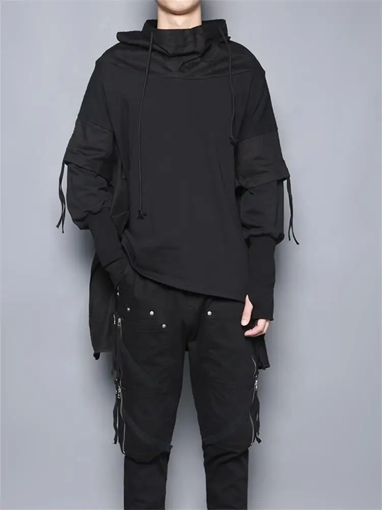 

Personality splicing Yamamoto street ethnic minority design hooded loose men's clothing motorcycle wind false two pieces