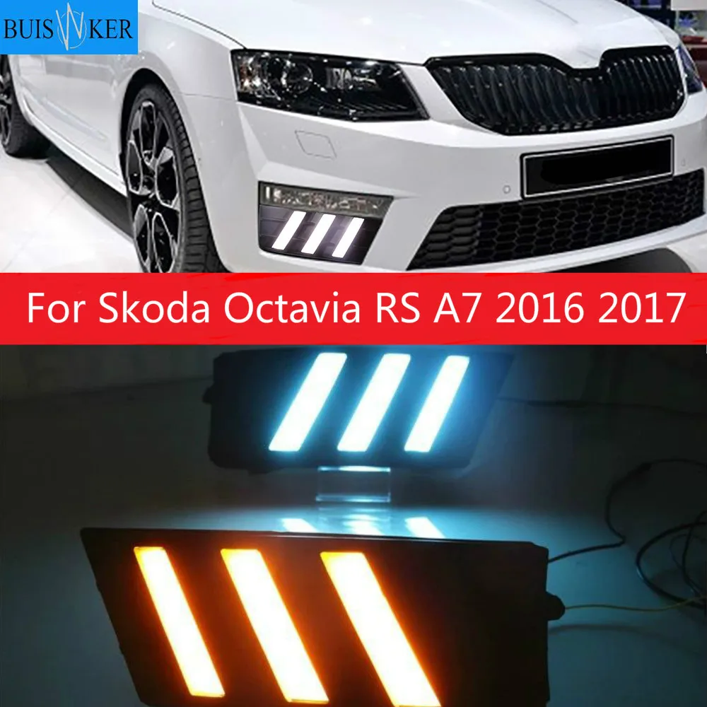 

2Pcs LED DRL Daytime driving Running Lights Daylight cover hole free shipping for Skoda Octavia RS A7 2016 2017