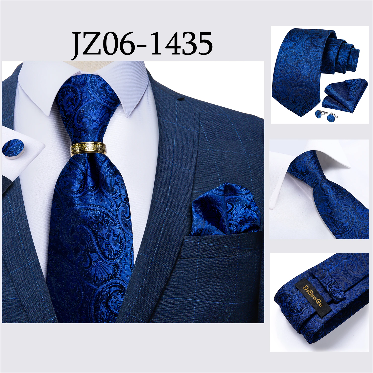 Beige Floral Herren Krawatten Taschentuch Manschettenknöpfe Hochzeit Party Krawatten für Männer Edelstahl Drachen Ring Männer Accessoires Geschenk – Detail 27