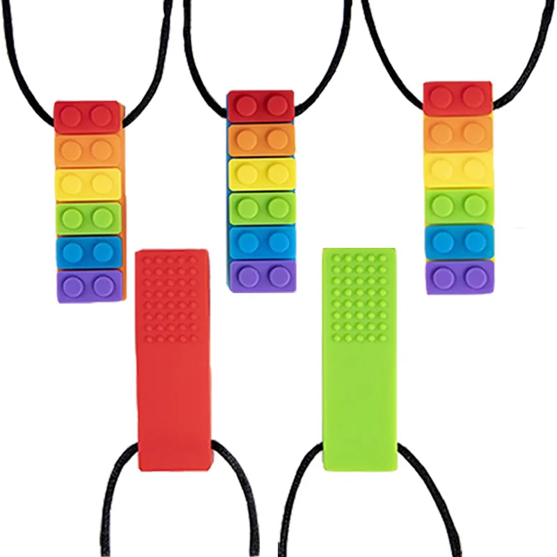 1Pc Sensory Chew Necklace Brick Chewy Kids Silicone Biting Topper Baby Teether Toy Children with Autism Baby Care BPA Free Beads