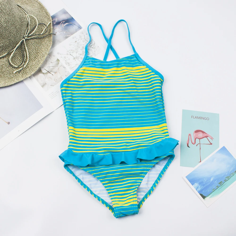 

5-12 Years Teen Kids Girls Swimwear Ruffle Deco Summer Print Girls Swimsuit One Piece Swimsuit Children Beachwear Bathing Suits