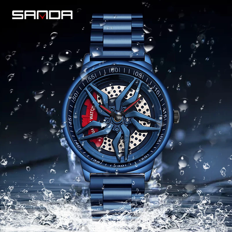 SANDA Hot sell Fashion Luxury Men Watch Unique Rotating Wheel Dial Quartz Wristwatch Gift 360° Spinning Dial Relogio Masculino