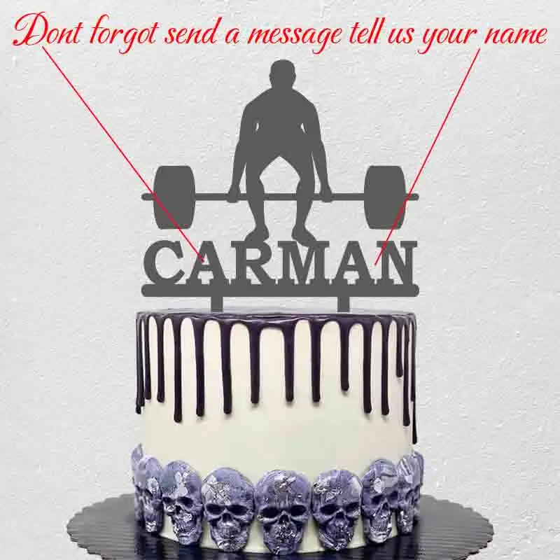 Personalized Weight Lifting Cake Topper Custom Name Man Weightlifting Silhouette Topper For Weightlifter's Party Cake Decoration