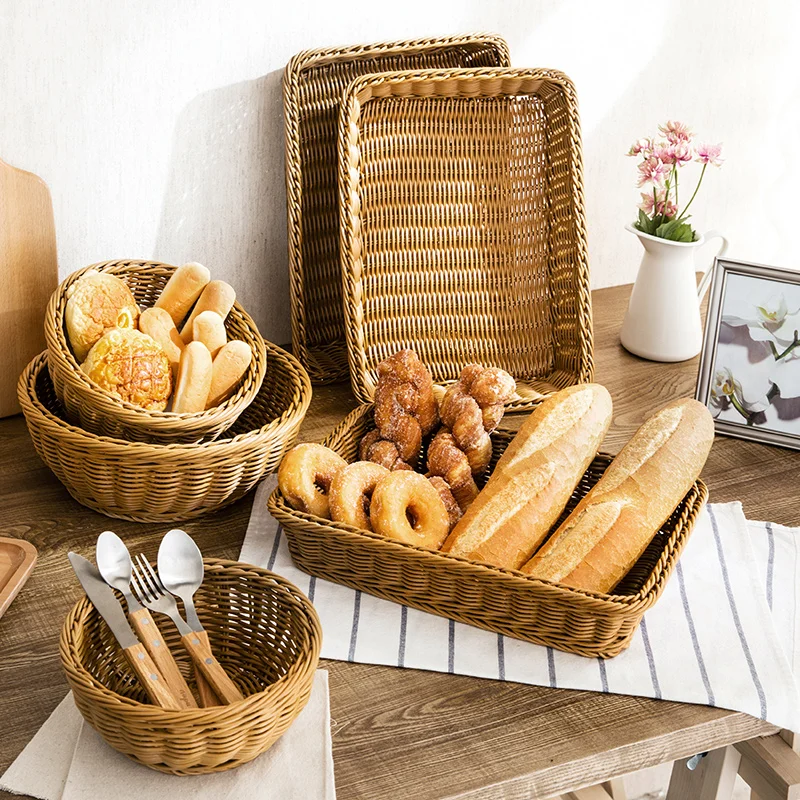 Nordic Hand-woven Storage Basket Wicker Rattan Fruit Basket Plant Food Bread Sundries Container Basket for Kitchen Organizer