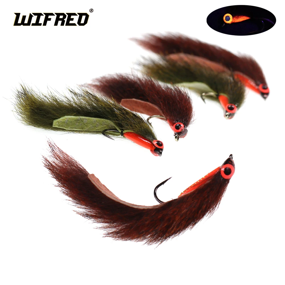 WIFREO 3/4PCS Squirrel Strip Zonker Fly Streamers Flies With UV Glow Eyes Trout Bass Fishing Fly Lure Baits