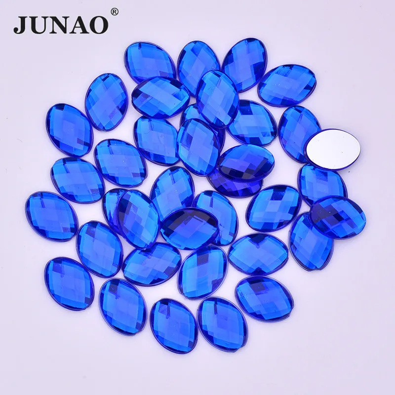 JUNAO 13x18mm Big Dark Blue Rhinestones Flatback Gems Acrylic Stones Non Sewing Strass Oval Shape Crystals Applique for Crafts