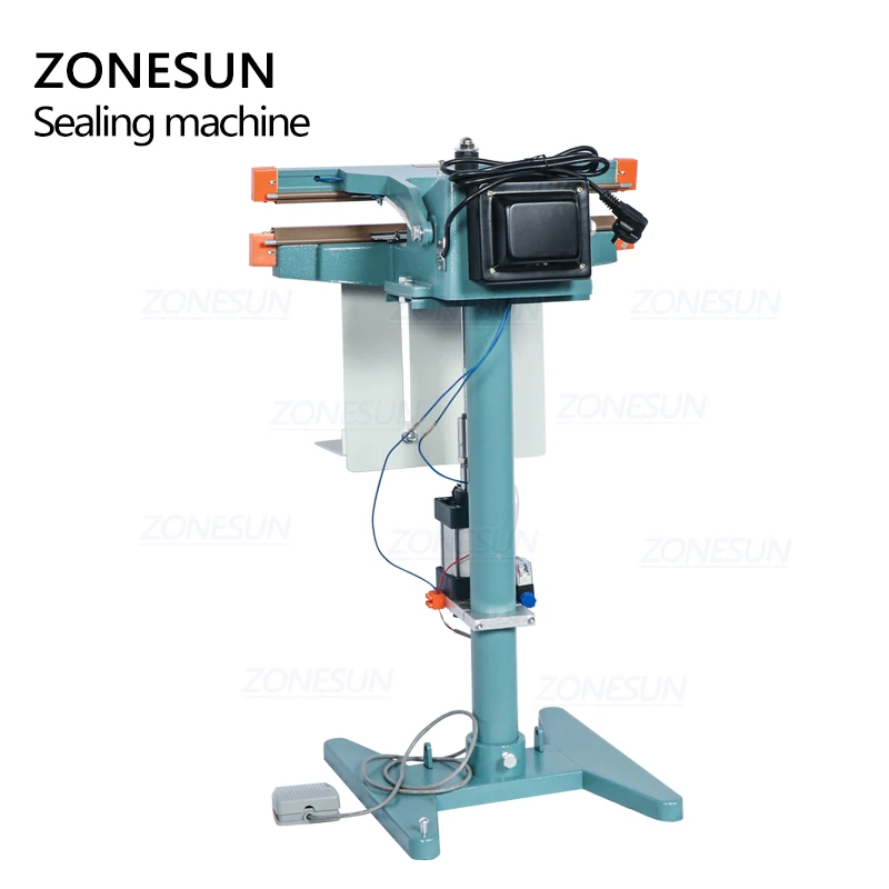 ZONESUN Pneumatic Foot Pedal Heat Sealing Machine Dry/Wet Aluminum Foil Plastic Bag Heating Sealer Food Beverage Machinery