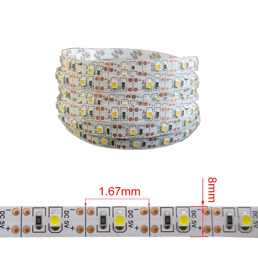 DC 5V LED Strip Light Waterproof SMD3528 5MM 8MM 60LEDs/m Button Battery Powered Flexible LED Tape LED Lights Lamp 0.5m 1m 2m