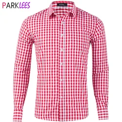 Mens Classic Gingham Plaid Cotton Casual Shirt Slim Fit Long Sleeve Button Down Dress Shirts Business Office Work Brand Shirt