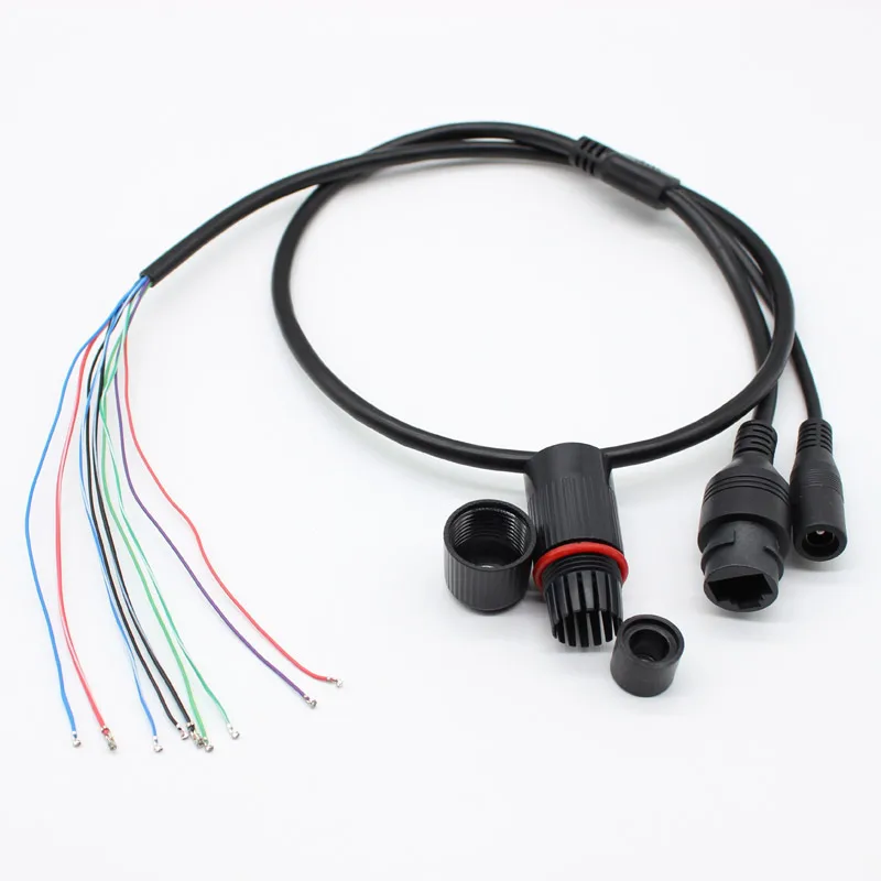 2pcs CCTV IP network Camera PCB Module video power cable, 60cm long,RJ45 female & DC male connectors with Terminals