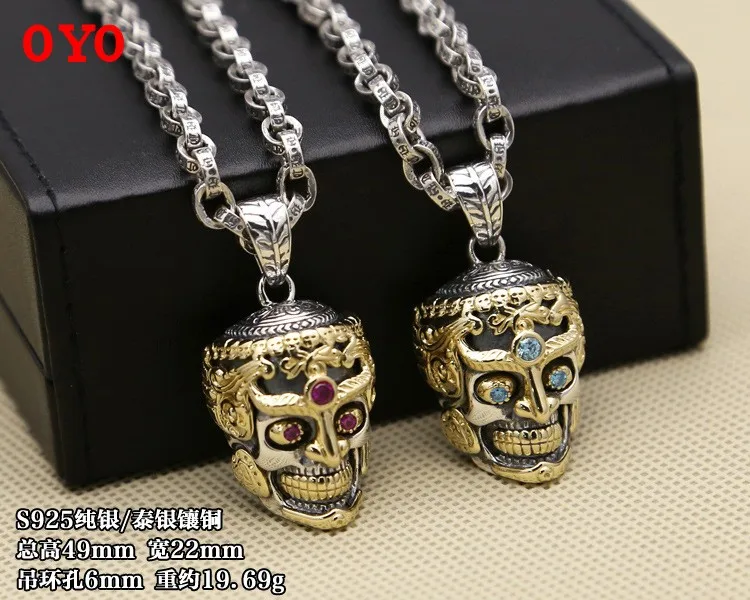 

S925 sterling silver jewelry inlaid zircon Skull Pendant Thailand Buddha Pendant