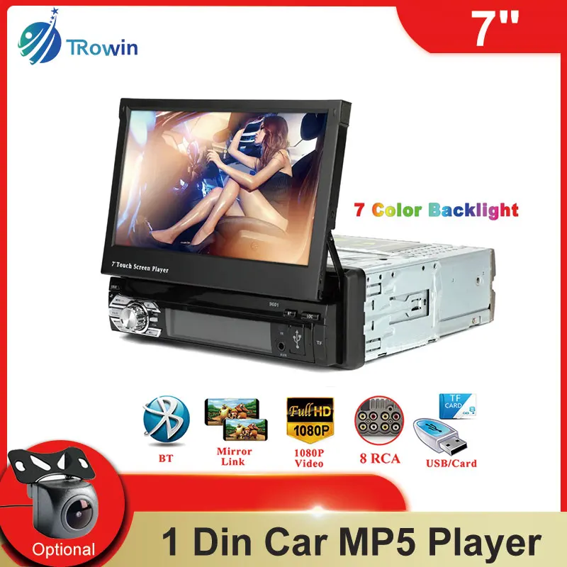 

1 Din HD Car Radio 7 Inch Car Stereo Retractable Mirror Link FM AUX USB Touch Screen SD Multimedia MP5 Player