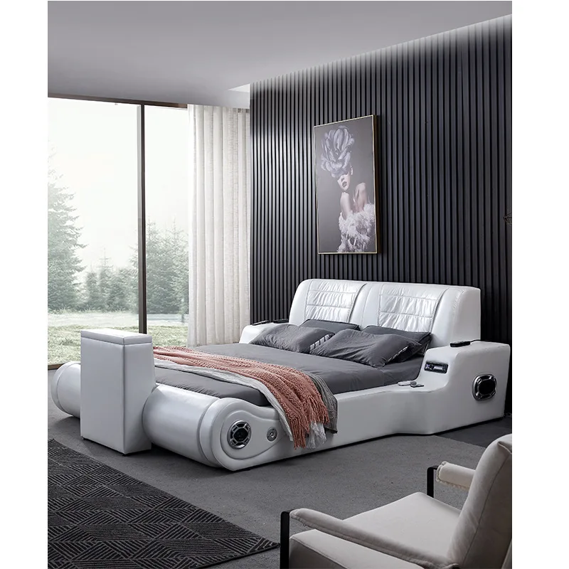 Intelligent massage, movie and television leather 1.8m storage wedding bed,