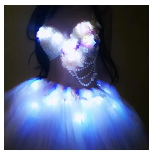 

Sexy luminous stage dance show LED light costumes prom ballroom dancer wears tutu dress sexy singer bra ballet skirt