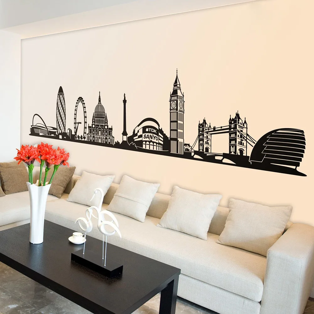 Large Skyline Of London United Kingdom City Wall Decal Living Room Sofa Urban Skrimes Wall Sticker Playroom  Home Decor