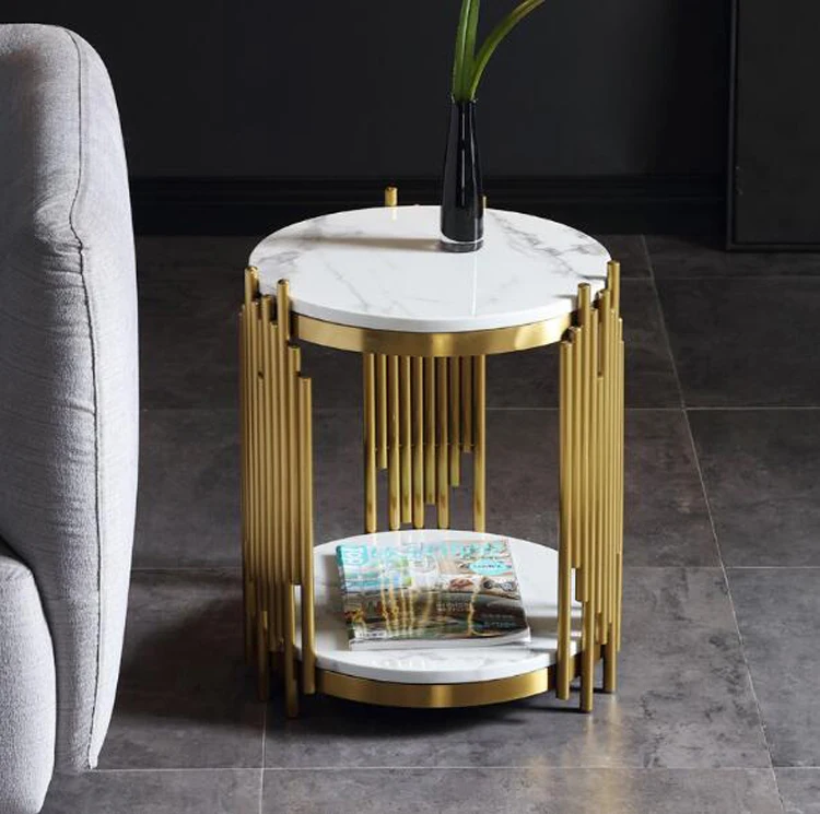 TieHo Stainless Steel Gold Plated Modern Living Room Small Coffee Table Luxury Sofa Side Table Nordic Creative Round End Table