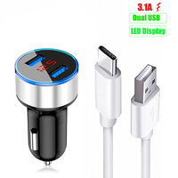 3.1A Dual USB Car Fast Charging Charger For Huawei P Smart 2021 Y7A Y7P Y6P Y8P P40 P30 Pro Honor 10X 9X lite Type C Phone Cable