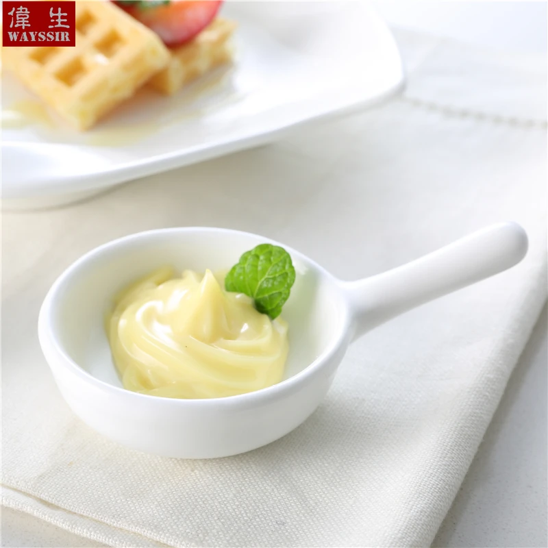 White Porcelain Dish for Restaurant, Pan-Shaped Plate for Snack Sauce Buffet Food, Cake, Ceramics Plater, Wasabi Tableware, 6PCs