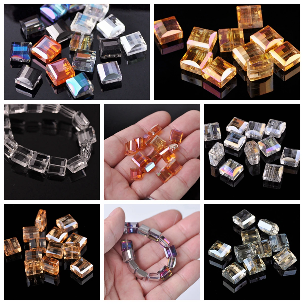 9x9mm Square Faceted Crystal Glass Plated Loose Beads for Jewelry Making DIY Crafts