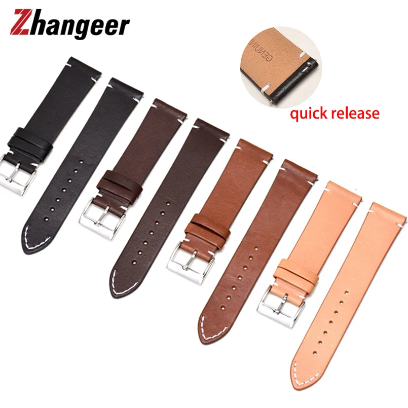 Genuine Leather Watchband 12mm 14mm 16mm 18mm 20mm 22mm 24mm Universal Wrist Band Strap Quick Release Literary Artistic Style