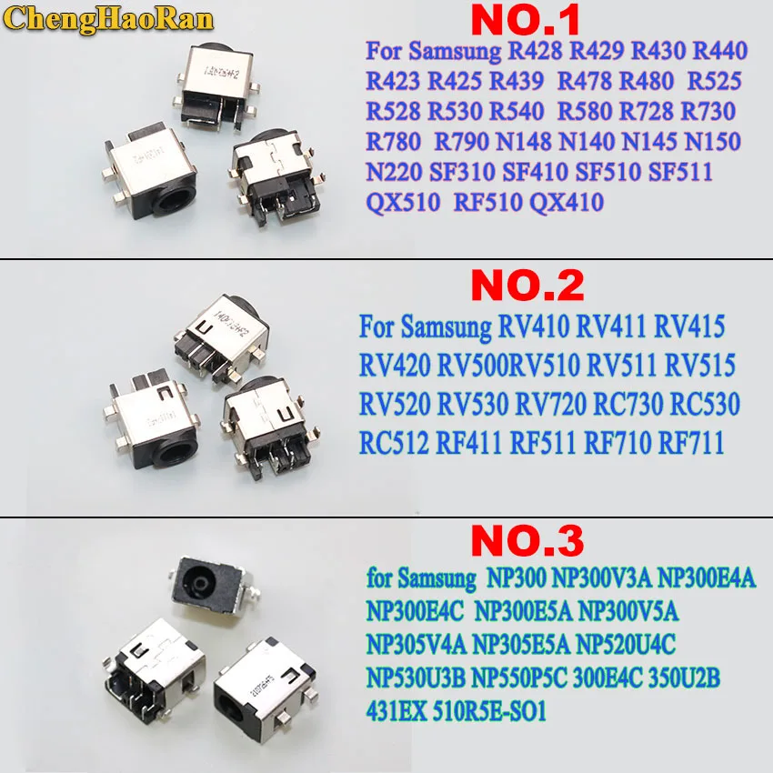 ChengHaoRan DC Power Jack conector, apto para Samsung NP, NP300, NP305V4A, NP300E4C, NP300V3A, N220, QX410, R480, RV511, RV515, RV520, RC512, 2pcs