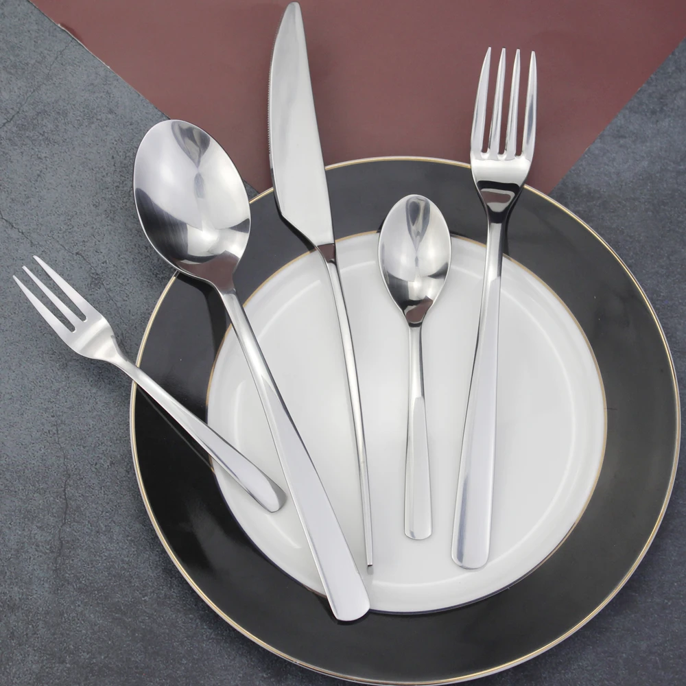 Fashion Design Dinner Knife Cutlery 5 Utensils Stainless Steel Glossy Mirror Polish Metal Flatware Dinnerware For Home Kitchen