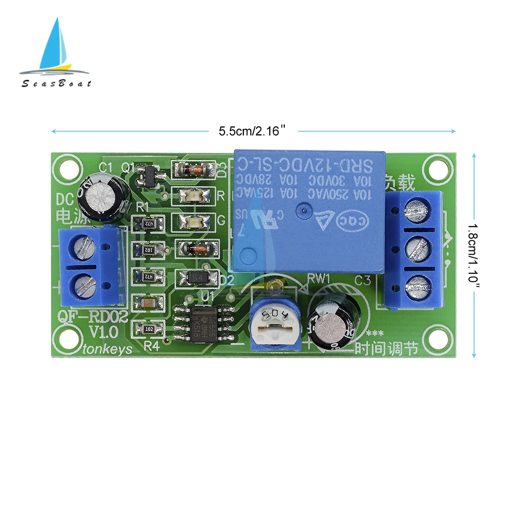 NE555 DC 12V Time Delay Relay Module Conduction Trigger Timing Delay Relays Timer Switch Pulse Generation Adjustable 0-60 Second