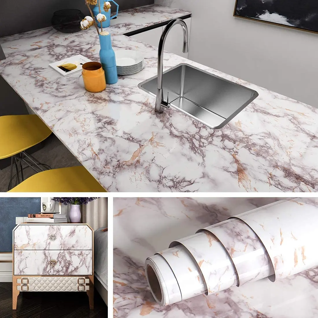 Marble Wallpapers  Improvement Sticker DIY Decorable Film PVC Self Adhesive Wall Sticker Decorative Kitchen Desktops Home Decor
