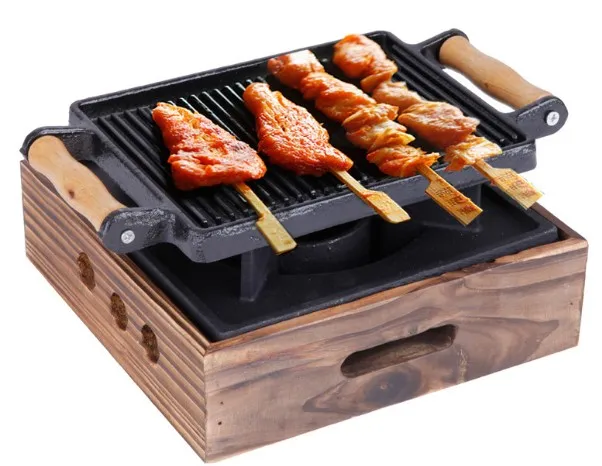 portable mini cast iron table barbecue grills stove teppanyaki bbq grill for Single couple cast iron pan and stove 024-1