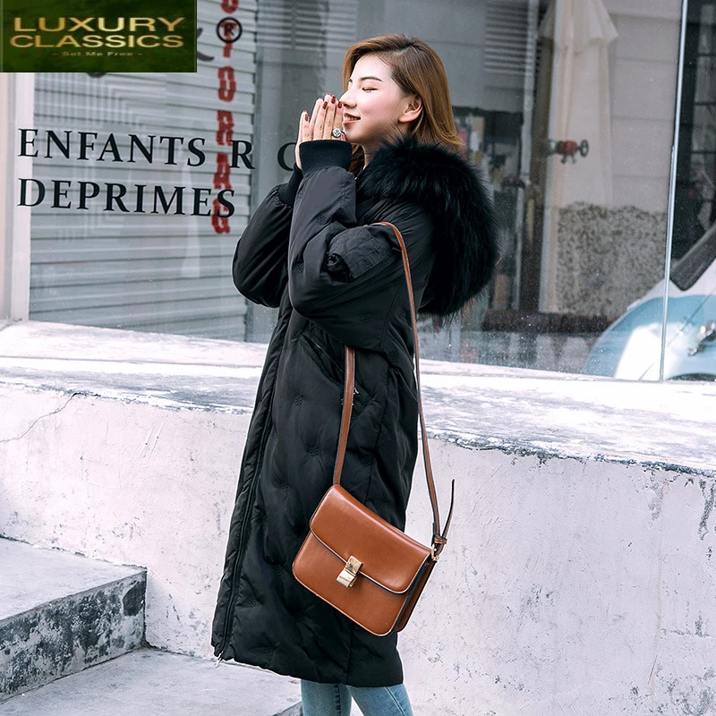 

Duck Down Parka Women Down Jackets Female Winter Coat 2021 New Long Embroidery Natural Raccoon Fur Overcoat Hiver LW1112