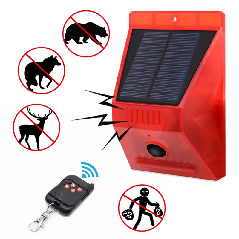 Solar Alarm Lamp Remote Control Security Alarm Motion Sensor Alarm Siren PIR Motion Sensor Detector For Home Yard Outdoor