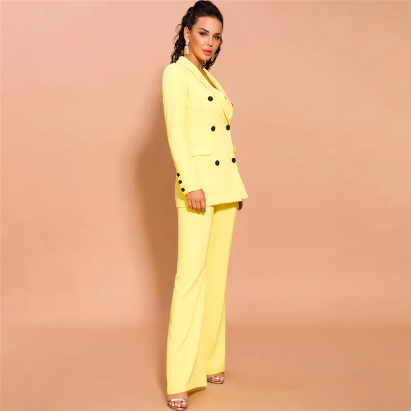 Giallo donna abiti da lavoro doppio petto Blazer donna pantalone abiti 2 pezzi smoking abiti per abito da sposa Blazer su misura