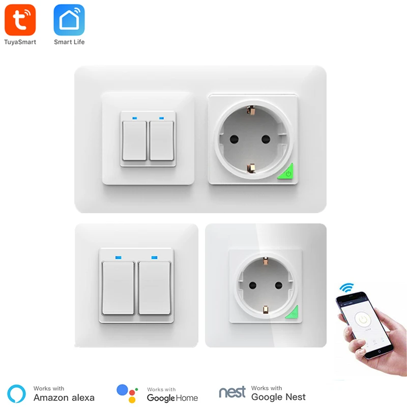 

Google Home Compatible Smart In-Wall Outlet Switch Detachable WiFi Timer Schedule Alexa Voice Control Wireless Smart Home