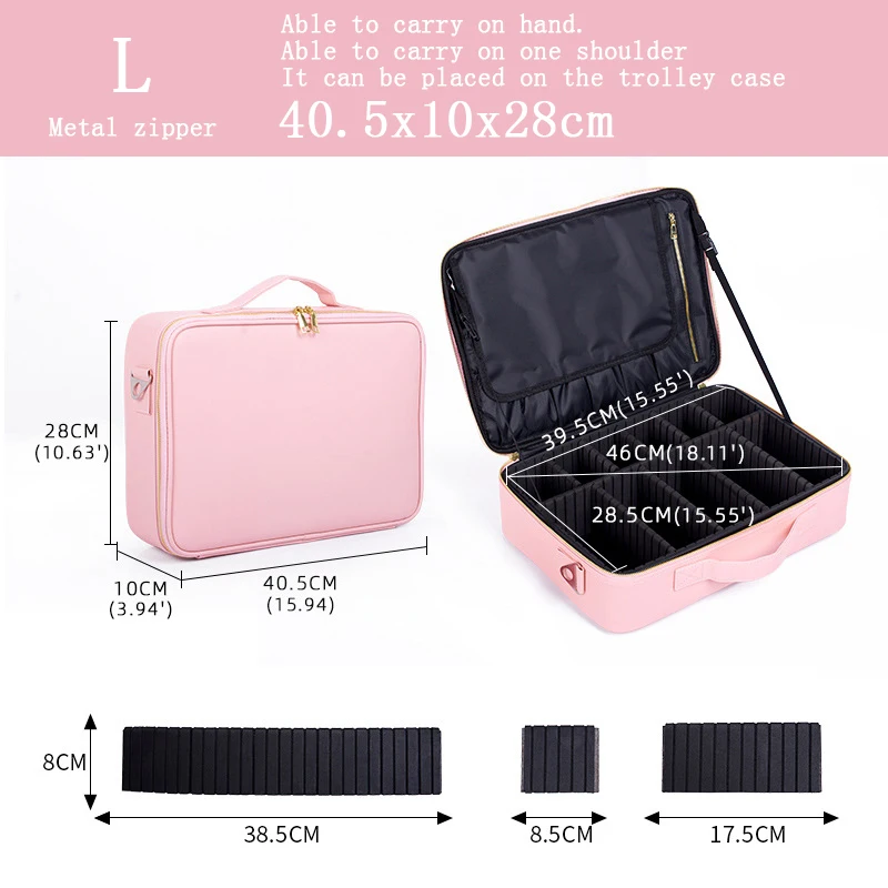 Pink Organizer For Cosmetics Case Suitcases Large Waterproof Leather Professional Makeup Bag Travel Toiletry Make up Storage Box