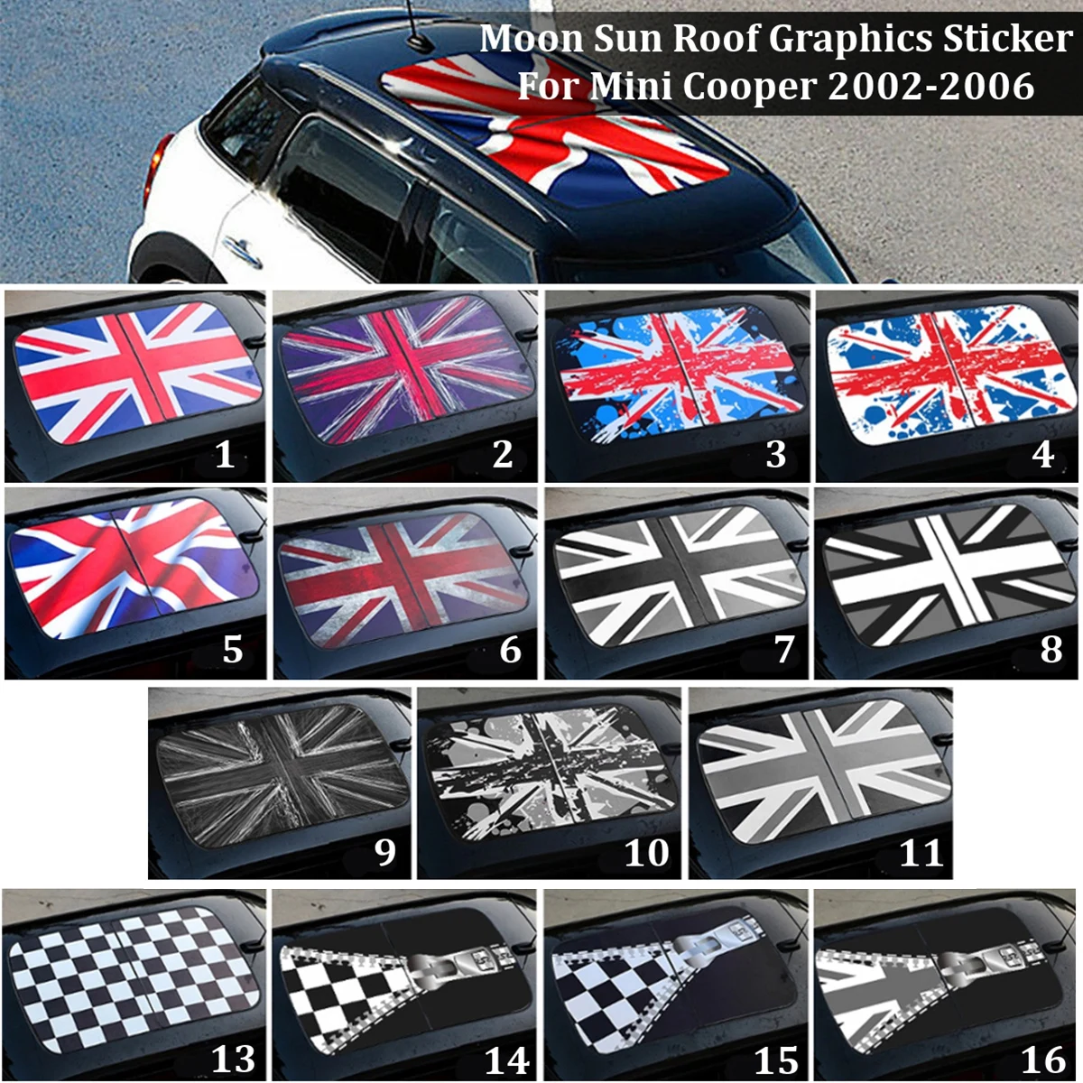 PVC Car Sun Roof Graphics Decor Sticker Decal DIY Styling For Mini Cooper 2002-2006 F54 F55 F56 R55 R56 R60 car sticker