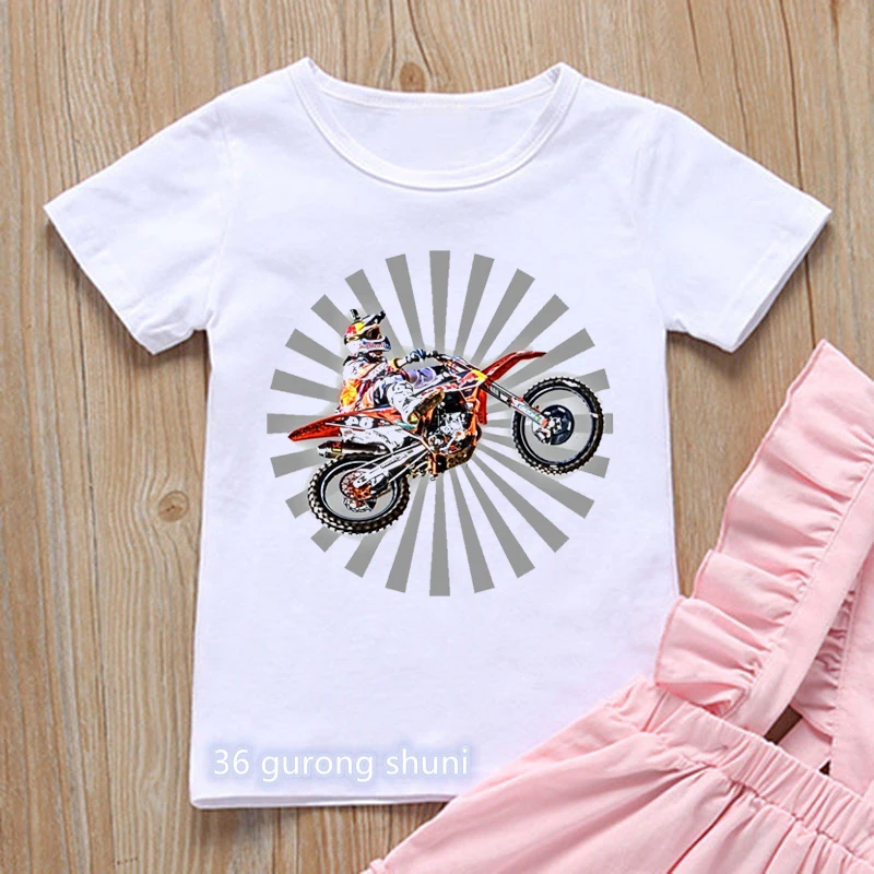 T-shirt for boys Cool motorcycle cartoon print boy clothes casual kids tshirt summer hiphop teen t shirt white yellow tops