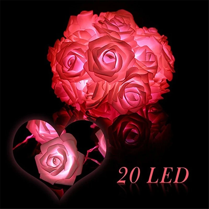 Guirnalda de luces con batería AA, decoración de Navidad, rosa, 10led, 20led, batería