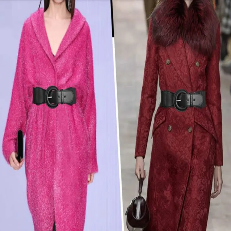 2020 Sweter Mantel Bundar Fashion Dekorasi Penyegelan Pinggang Wanita Ikat Pinggang Elastis Gesper Pin Bulat Sabuk Lebar Hitam