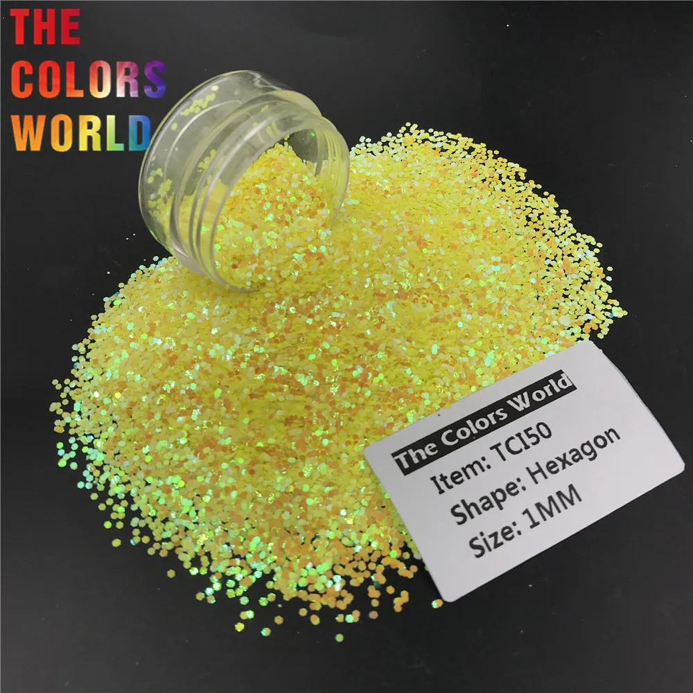 TCI50 Pearlescent Iridescent Light Yellow Color Hexagon Shape Nail Glitter  Art Decoration Nail Gel Makeup Crafts DIY Accessorie