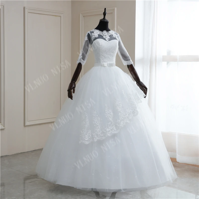 New Coreano Dell'annata Del Merletto di Appliques Abito di Sfera Abiti Da Sposa 2020 Su Misura Plus Size Abito Da Sposa Real Photo Fashion Elegante CC