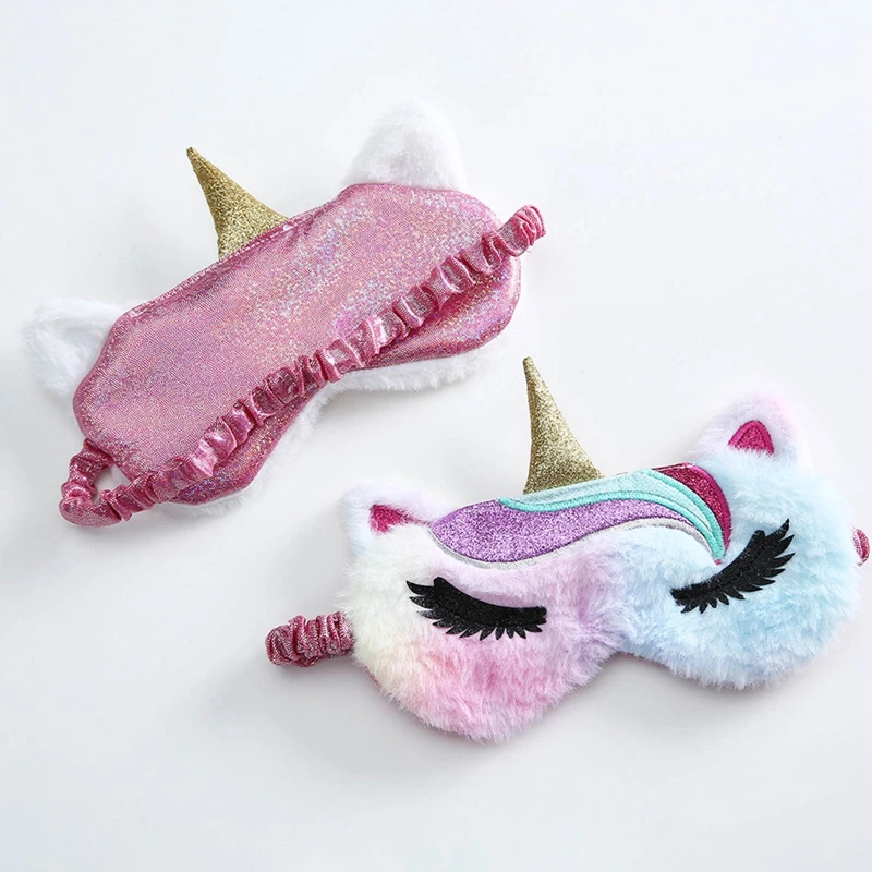 1 Pcs Travel Cute Soft Animal Eye Cover Blindfold Children Unicorn Plush Eye Mask Colorful Fur Sleeping Eye Band For Women