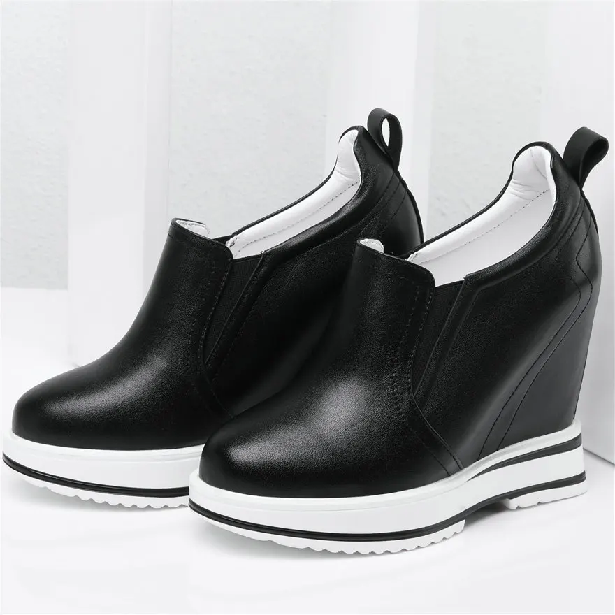 Fashion Sneakers Women Genuine Leather Wedges High Heel Ankle Boots Female Round Toe Platform Party Pumps Shoes Casual Shoes US9