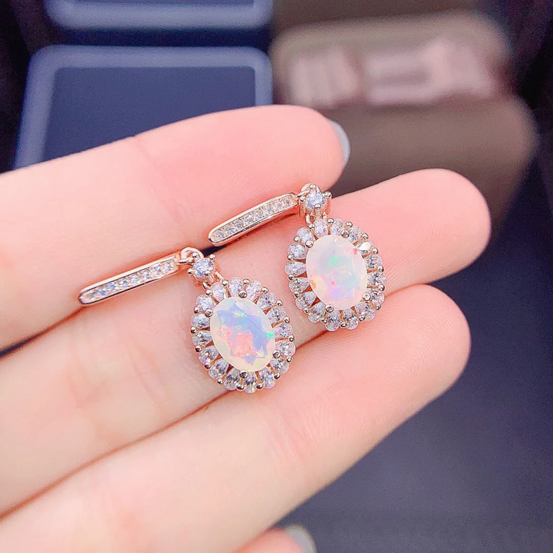 Women Silver Jewelry Ethiopia Faceted Opal Brilliant English Earrings 925 Silver Engagement Earrings