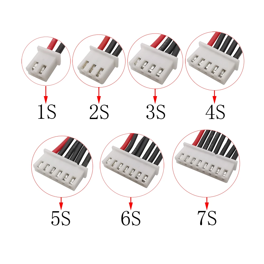 5Pcs JST XH Connectors Adapter Plug 1s 2s 3s 4s 5s 6s 7s Balance Changer Cable 22AWG Silicone Wire 10/15/20cm for Lipo Battery