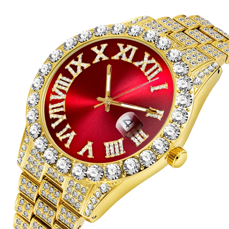 

MISSFOX Men's Watches 2020 Modern Diamond Waterproof Red Watch Men Top Brand Luxury 18k Gold Man Watch Analog Quartz Watch Men