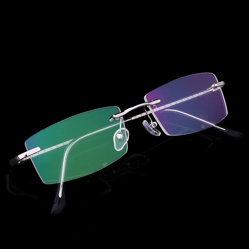 Fashion designer square rimless glasses frame women and men ultra light alloy optical glasses frame metal non-diopter glasses