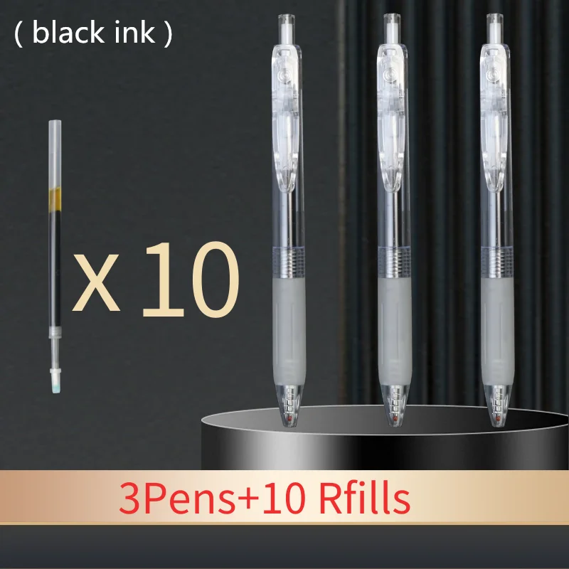 13PCS Set 0.5mm press Gel pen Black and blue refill Silicone grip  transparent plastic penholde School office writing stationery