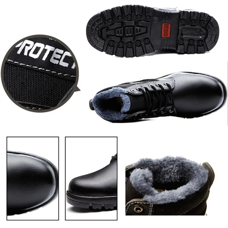 Black Steel Toe Boots for Men Women Work Boots Winter Snow Boots Safety Shoes Puncture Proof Hiking Combat Boots 023